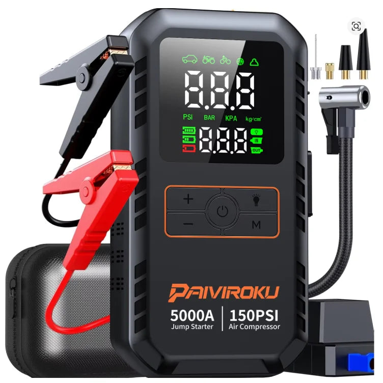 PAIVIROKU 5000A Jump Starter with Air Compressors – 150PSI Tire Inflator & Portable Battery Booster