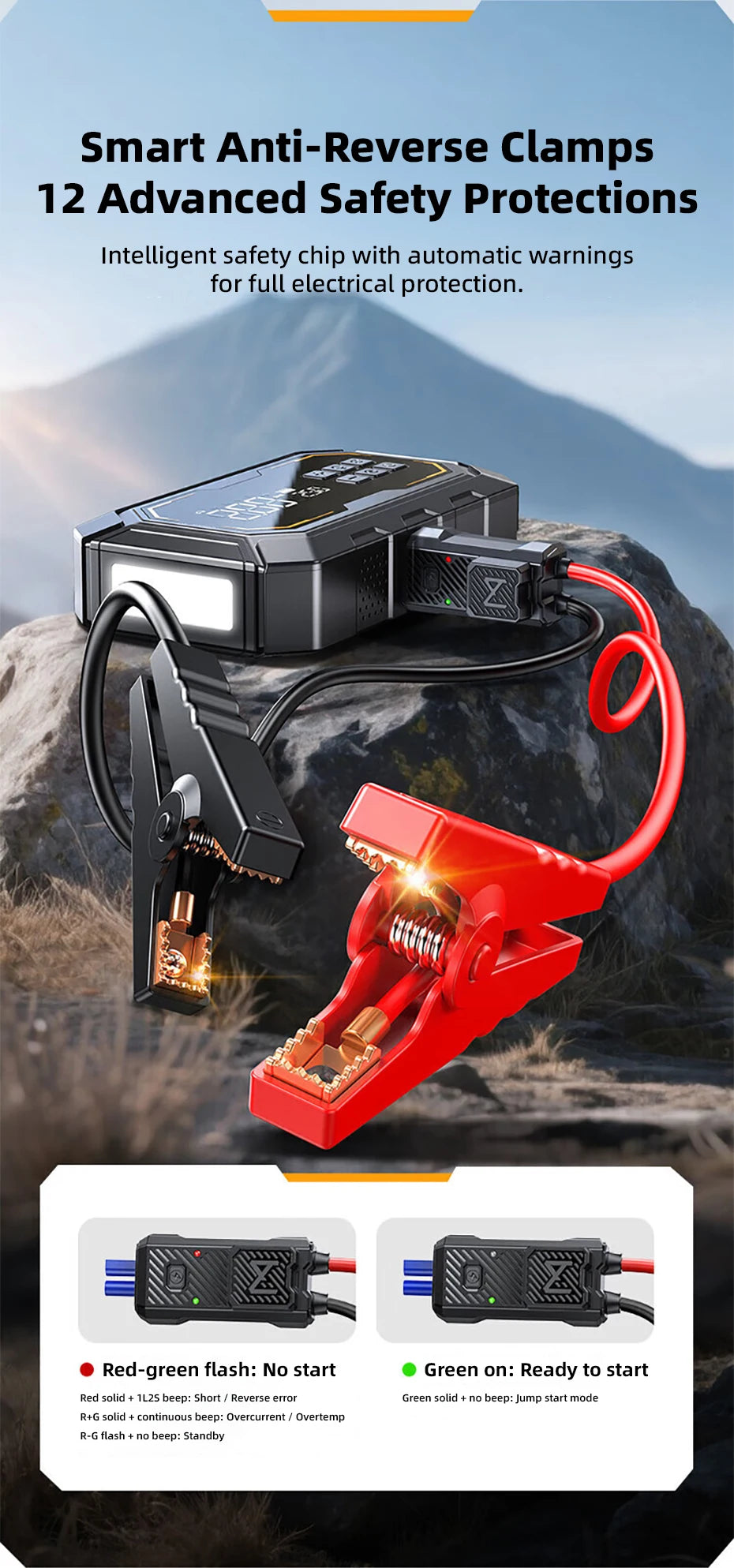 Motorcycle Jump Starter with Air Compressor 150PSI Tyre Inflator 4-in-1 Emergency Battery Booster Power Bank LED Flashlight 12V