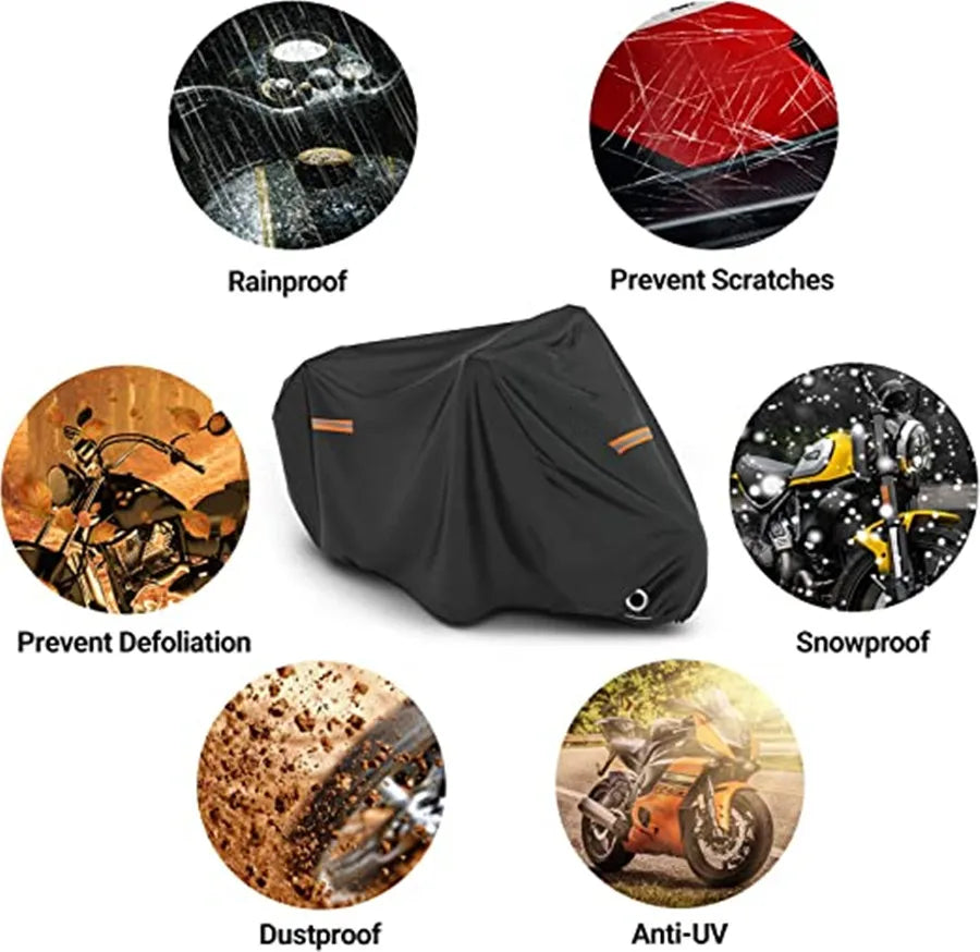 Thick Oxford Motorcycle Waterproof Cover Universal Outdoor Protection Dust Motorbike Rain Cover Sunshade Dustproof UV Protective – Reflective Aluminum Foil Nano Lining Cotton Velvet Black XL-4XL