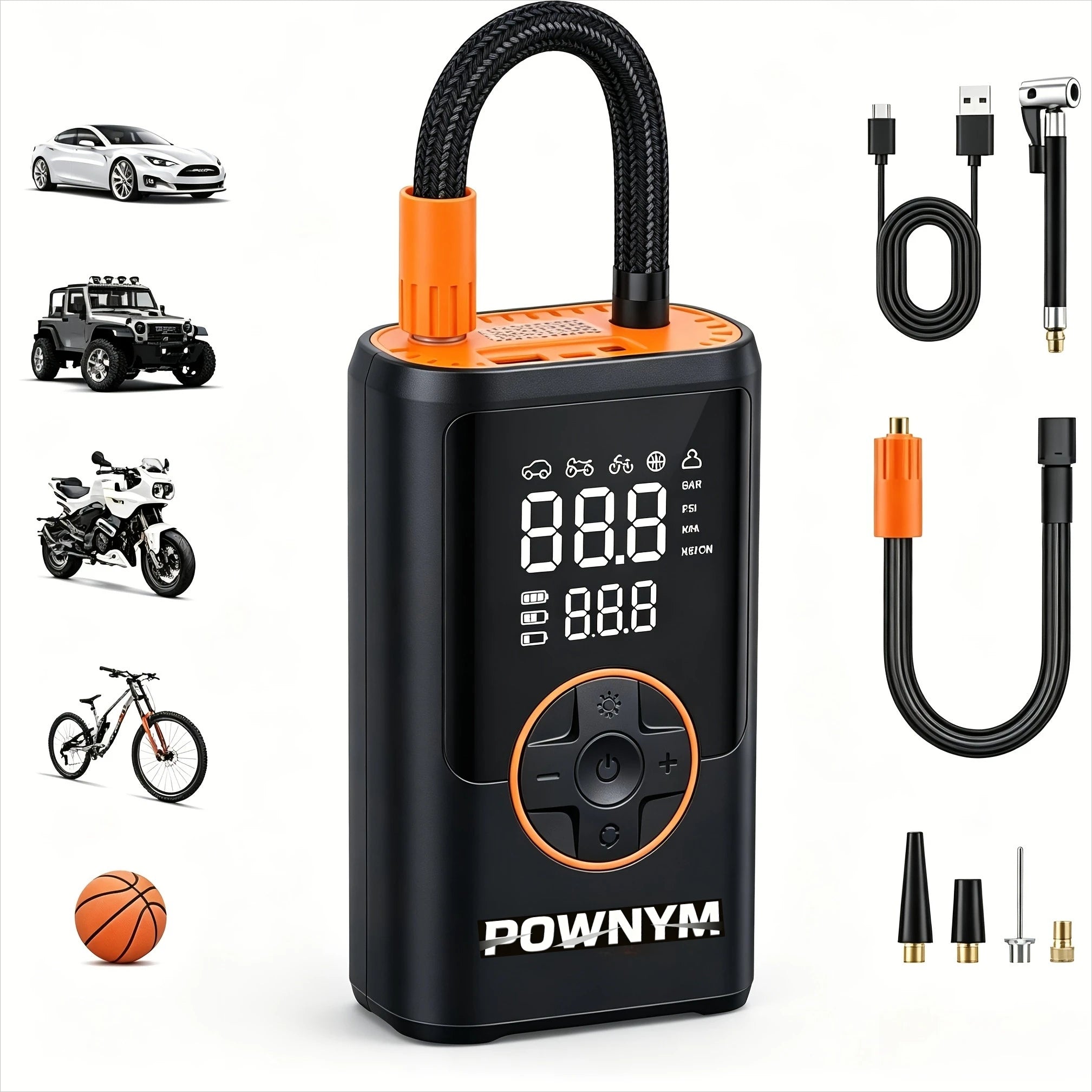 POWNYM 2-in-1 Wireless Tire Inflator & Jump Starter – Portable Air Compressors with Digital Pressure Gauge & LED Light