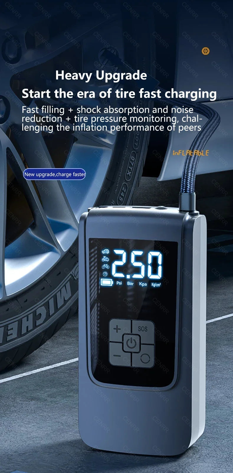 Portable Air Compressor – Wireless Tire Inflator with LCD Display