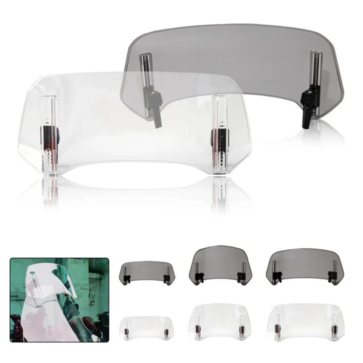 Universal Motorcycle Windshield Extension Adjustable Spoiler Clamp-On Windscreen Deflector Suitable for All Motorcycle Parts – SOYAVISION ABS 280mm 300mm 360mm Grey Clear No Drill