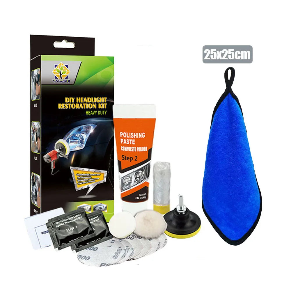 Professional Car & Motorcycle Headlight Restoration Kit – Wet Sand + Polish + UV Protect – Removes Yellowing Scratches – Car / Motorcycle / ATV – 24 Set Options – $40