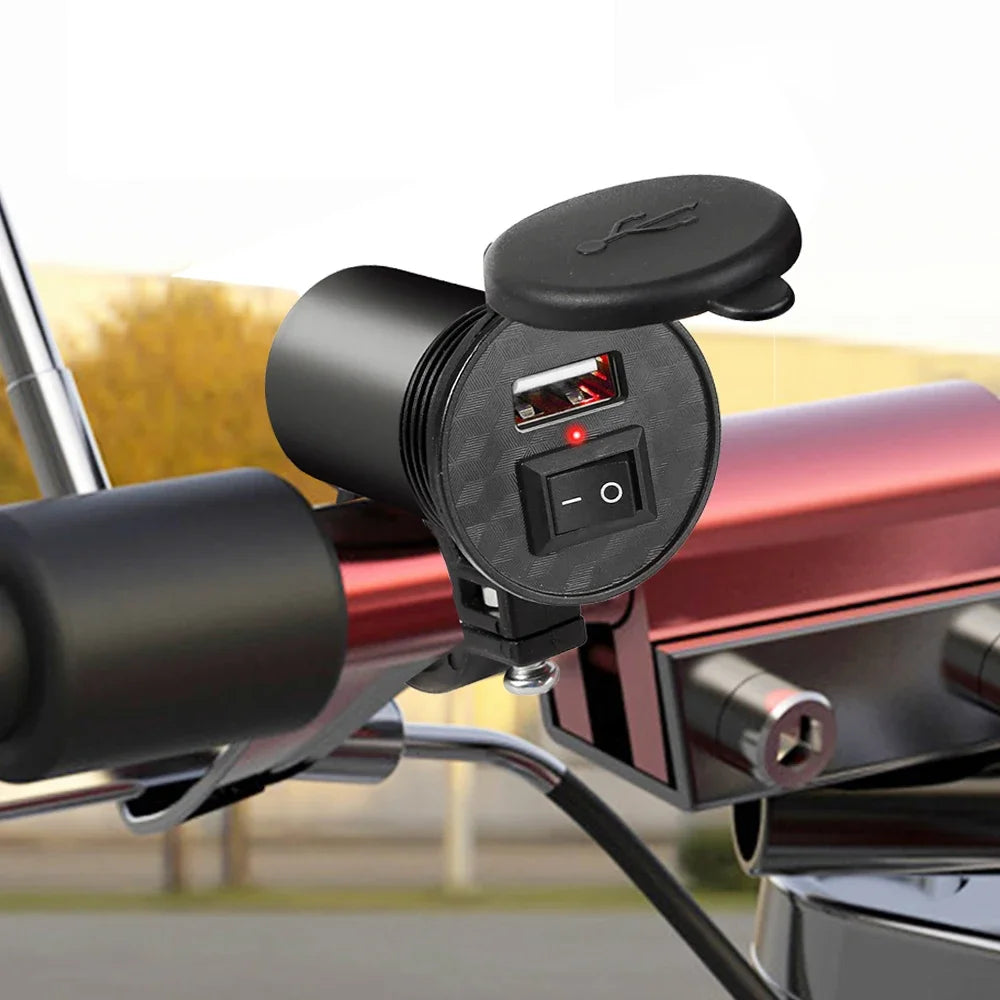 12V Waterproof Motorcycle USB Charger – Phone Charging Port with Power Switch