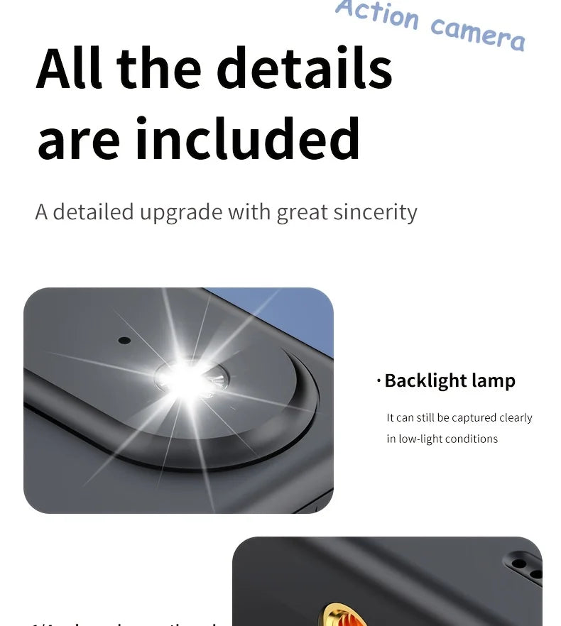 4K HD Flip Screen Thumb Action Camera 20MP Sony Sensor Anti-Shake Wide-Angle Vlog Cycling Camcorder 32GB USB Charging Lightweight Portable POV Camera for Outdoor Travel Cycling