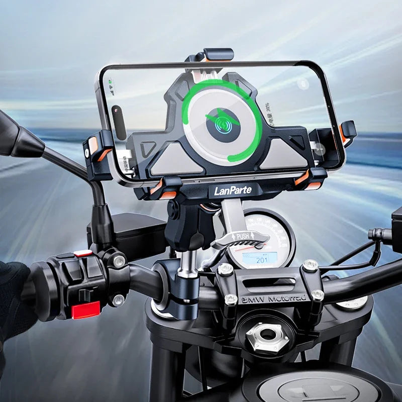 15W Wireless Charger Metal Shockproof Motorcycle Phone Holder 4 Vibration Dampener Fast Charging Motorbike Bicycle Bike Stand