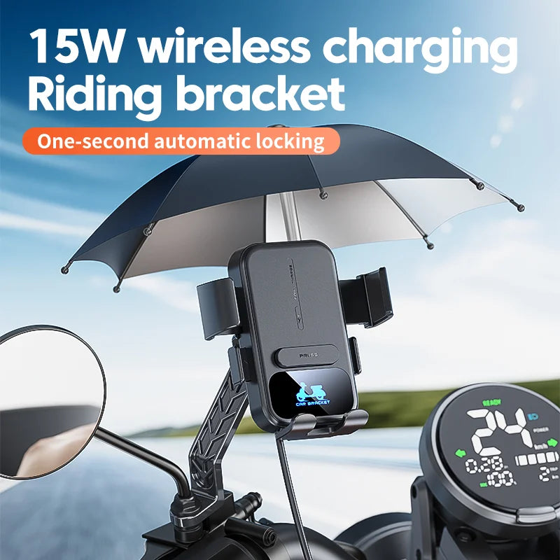 15W Wireless Charging Motorcycle Phone Holder – QC3.0