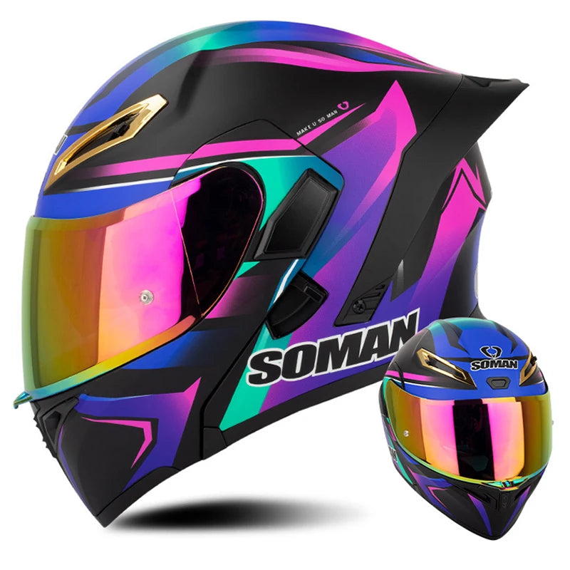 DOT Approved Modular Full Face Motorcycle Helmet – Flip-Up Dual Visor, All-Season