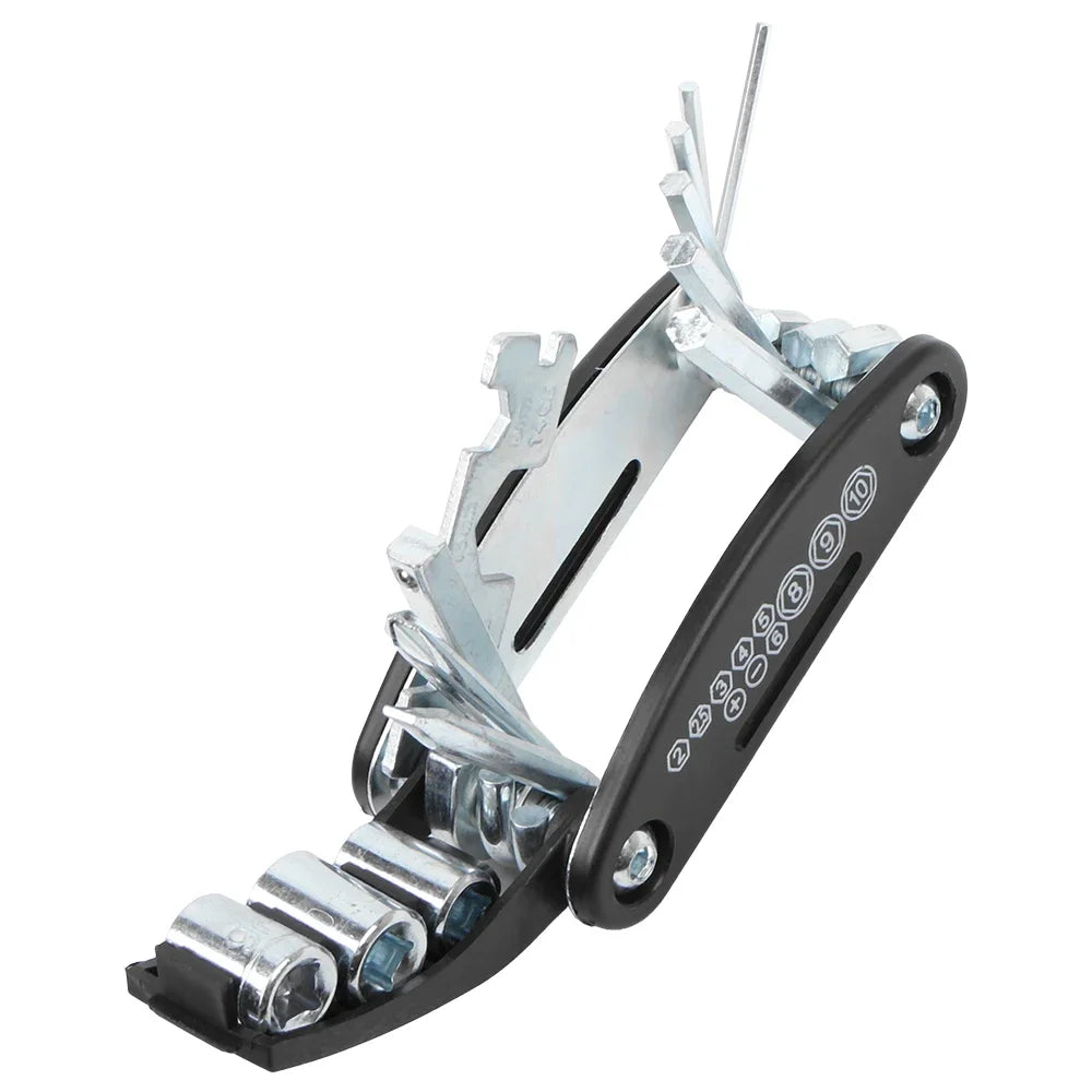 RVICHMOTO 16-in-1 Motorcycle Multi-Tool Kit – Allen + Socket + Flat Wrench + Screwdriver + Spoke Tool + Extension Rod – $20