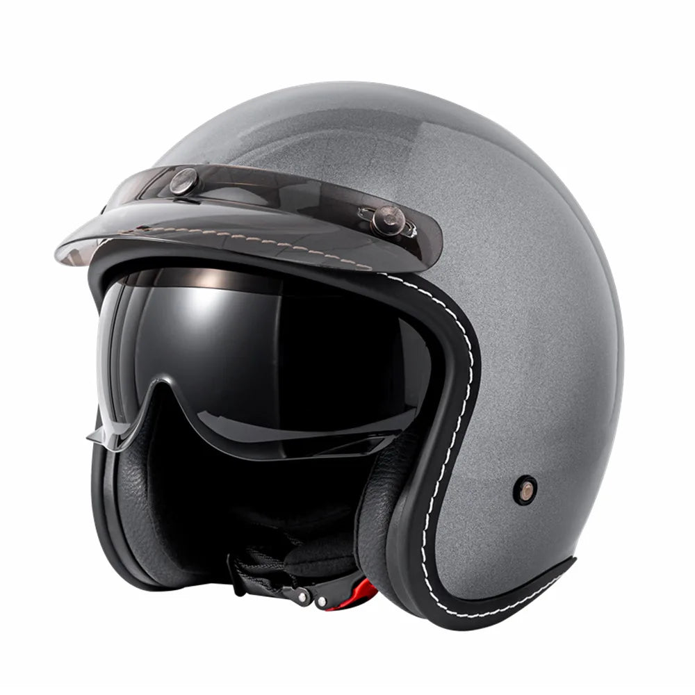 Open Face Helmets – 3/4 Retro Motorcycle Helmet, Dual Visor, Lightweight All-Season Unisex Design