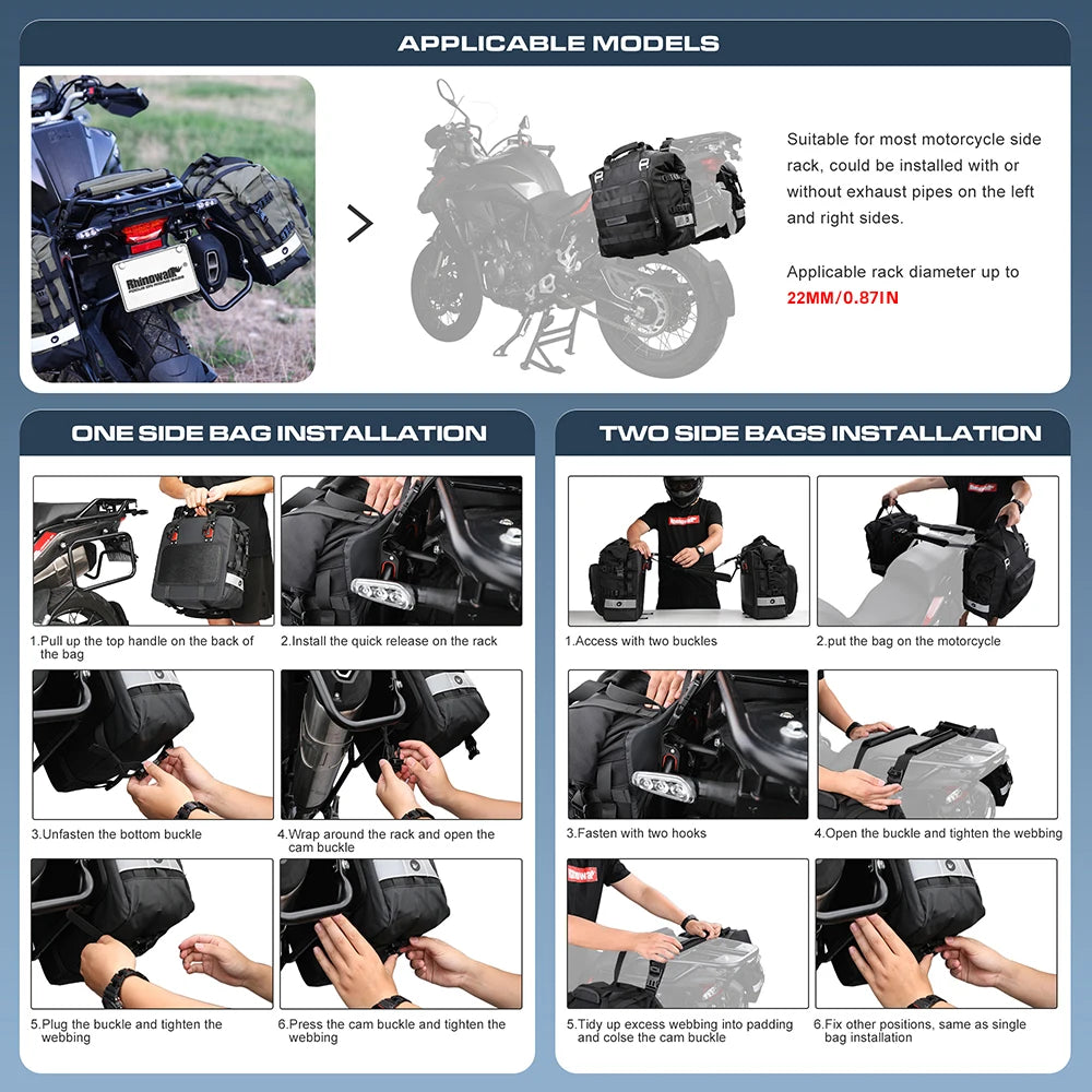 Rhinowalk Motorcycle Side Saddle Bag 20L Universal with Removable 100% Waterproof Inner Bag Motorbike Travel Luggage Accessories – Black / Olive (1PC)