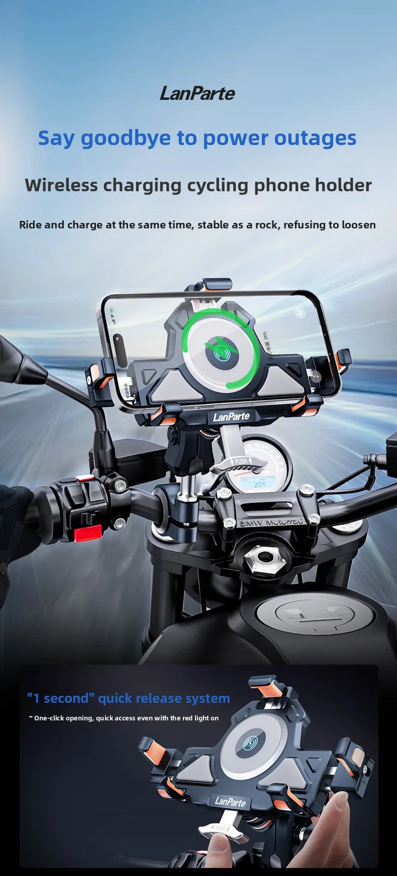 Metal Shockproof Motorcycle Phone Holder 4 Vibration Dampener 15W Wireless Charger Fast Charging Motorbike Bicycle Bike Stand