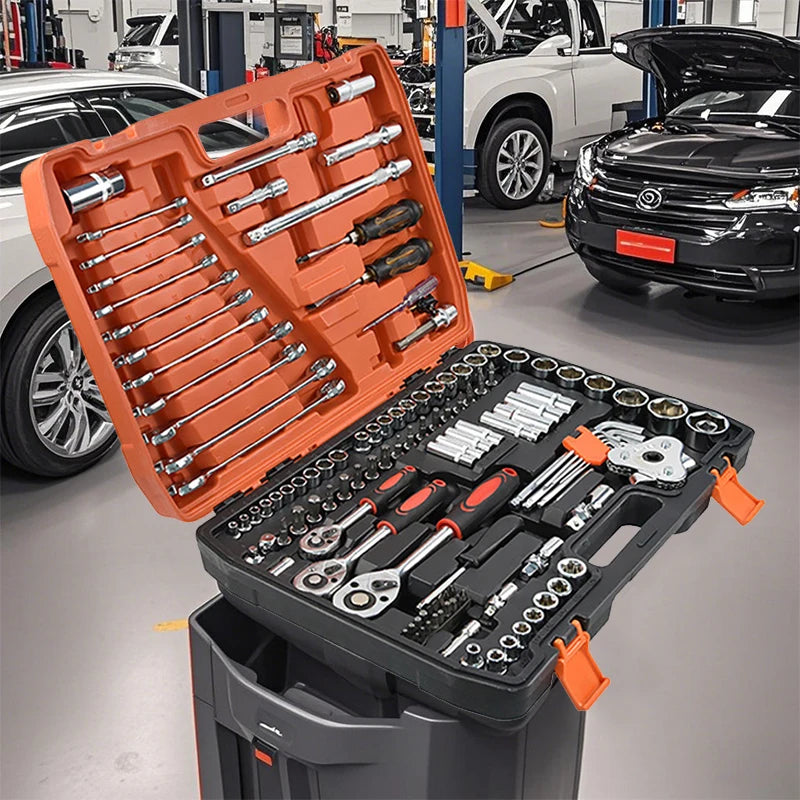 tungfull 121-Piece Chrome Vanadium Steel Socket Ratchet Wrench Set – Auto & Motorcycle Repair – Storage Box – $188