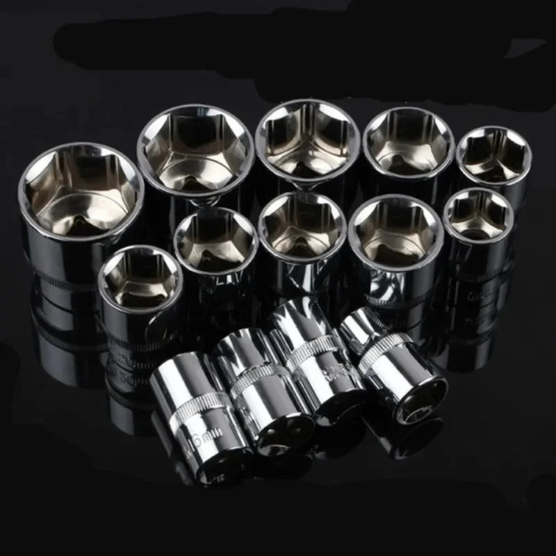 12-Piece Ratchet Wrench Socket Set – 4–13mm Metric – 45# Steel Chrome Plated – Motorcycle / Bicycle / Car / Boat – $17