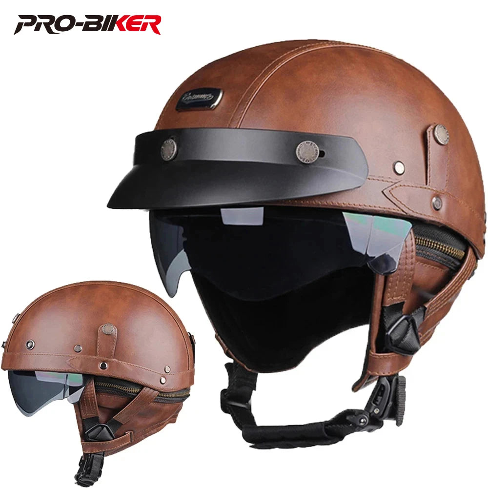 Half Helmets – Retro PU Motorcycle Helmet, Fashionable All-Season Scooter Helmet for Men & Women