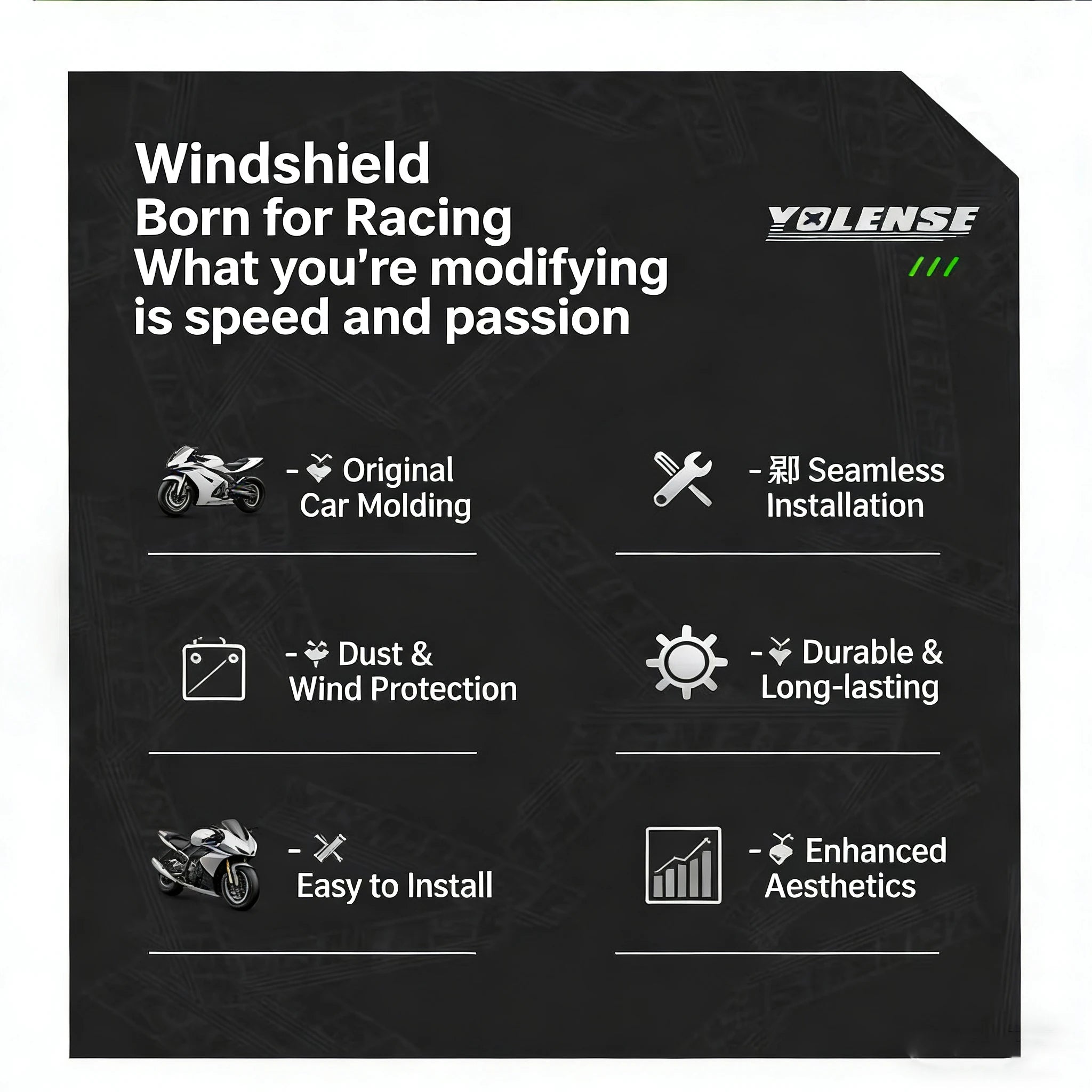 Fit for CFMOTO 675SR 675SR-R 675 SR SRR Motorcycle Accessories Windscreen Wind Deflectors Double Bubble Windshield Screen – YOLENSE ABS Plastic With YLS / NO LOGO Black Gray Light Gray