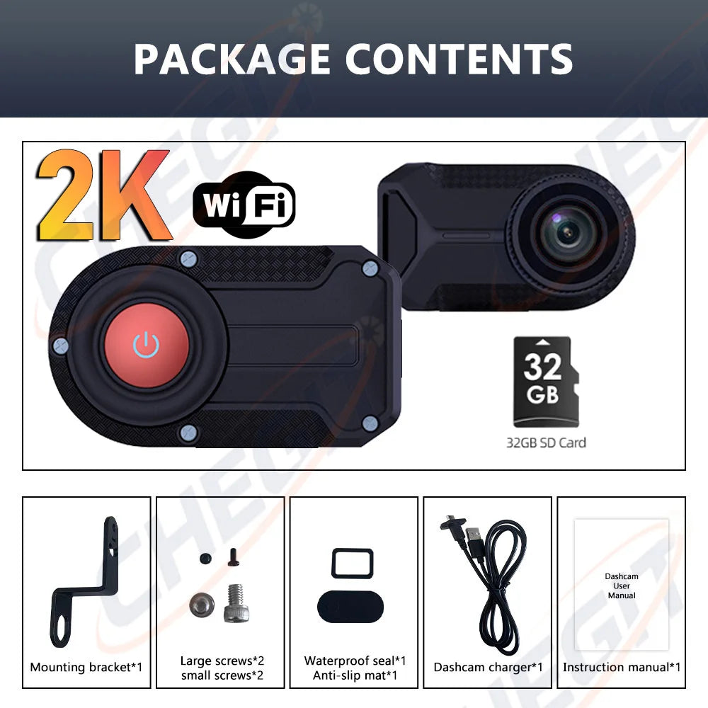 WDSZKMYF 2K HD IP66 Waterproof Mini Motorcycle Dash Cam 170° WiFi Night Vision Loop Recording USB Motorcycle Camera DVR for Motorcycle E-Bike Bicycle Mountain Bike