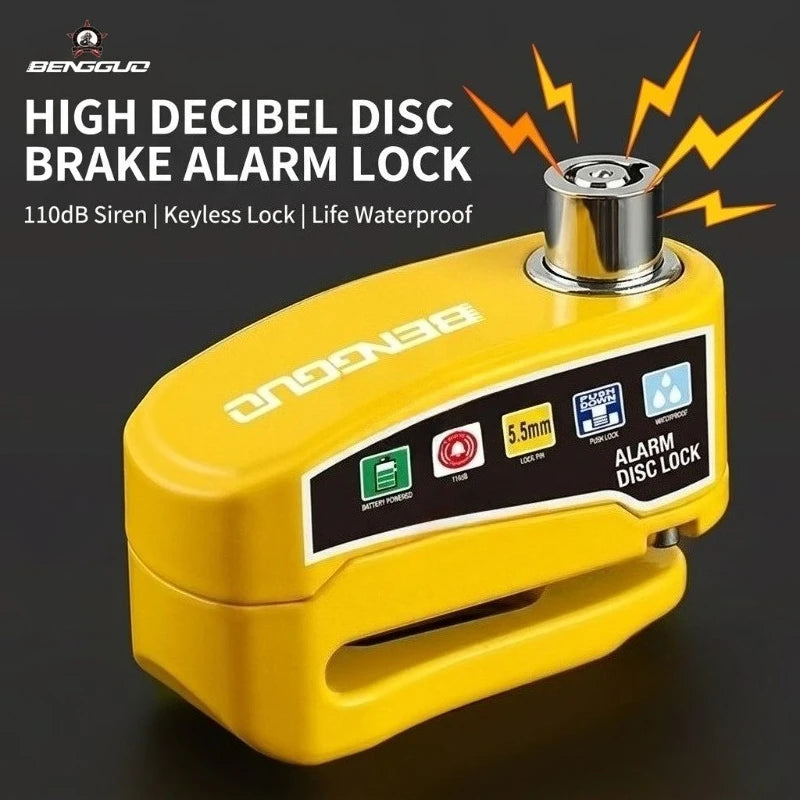 Alarm Disc Lock Anti-Theft 110dB Waterproof Motorcycle Disc Brake Lock Aluminum Alloy with Reminder Cable for Scooter Bike Parts – Vibration Alarm – 0.22kg – Red Yellow Green Black Blue – With or Without Rope