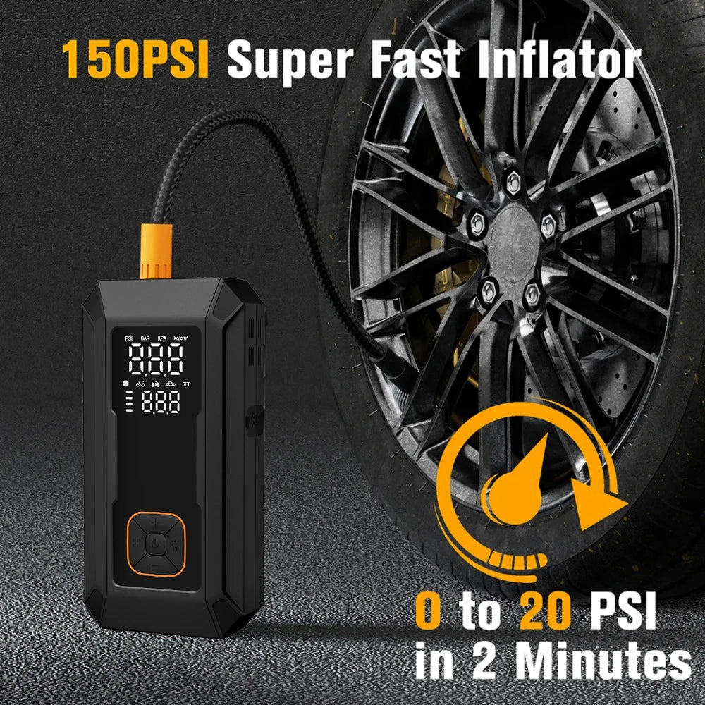 Motorcycle Jump Starter Q28 4000A with 150PSI Air Compressor Portable Power Bank Tyre Inflator 400 Lumen LED Light 12V