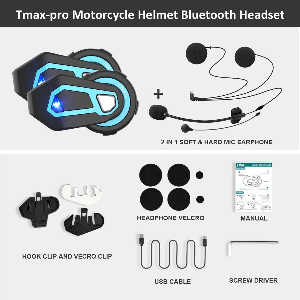 FREEDCONN T-MAX PRO Motorcycle Bluetooth Intercom – 6-Rider 1200m