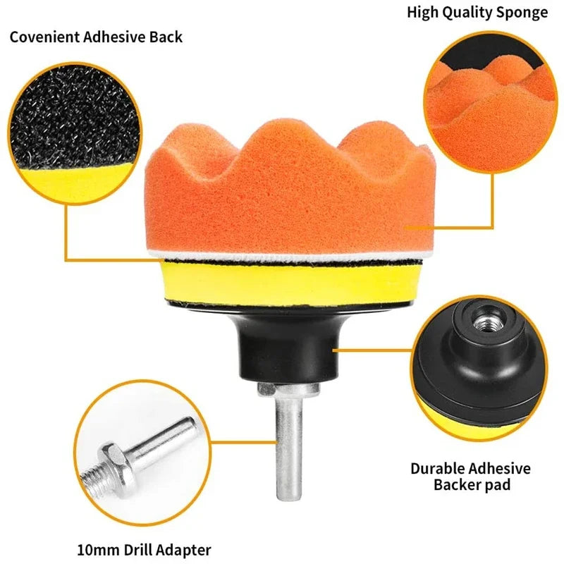 Car & Motorcycle Foam + Wool Polishing Pad Kit – 3" & 5" Sponge Buffer Set – Waxing Polishing Sealing – Drill Compatible – 5 / 11 / 22 / 39 Pcs – $20–30