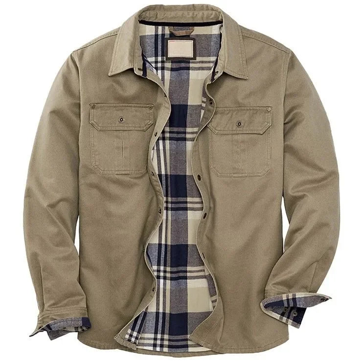 Retro Workwear Style Jacket with Multiple Pockets