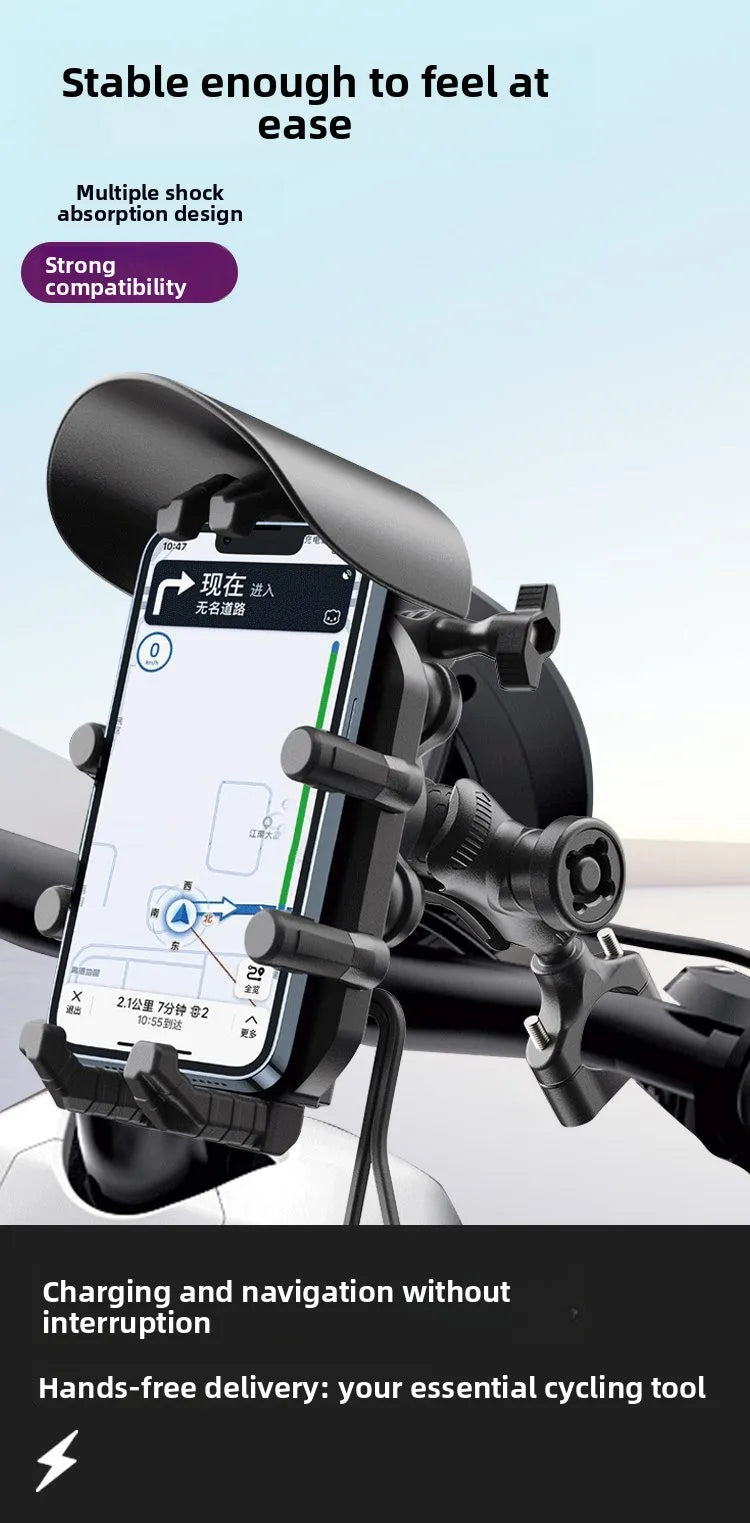 New Motorcycle Phone Holder, 15W Fast Wireless Charging, Shockproof Navigation Bracket with Anti-Theft Lock, Universal