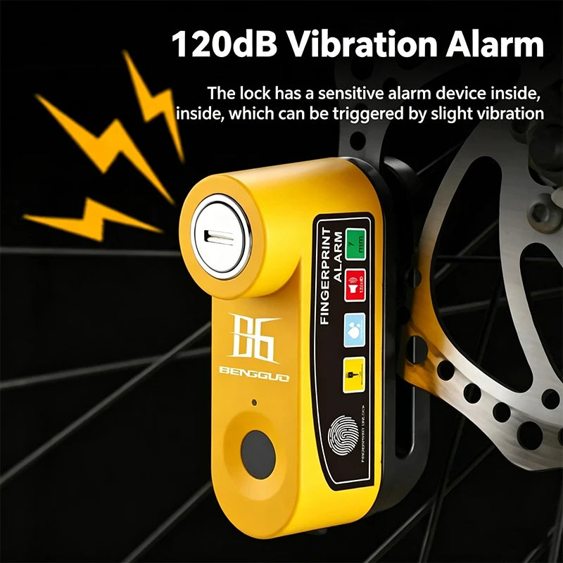 Motorcycle Alarm Disc Brake Lock One-Touch Fingerprint Unlock Anti-Theft Security Moto Wheel Disk Padlock Motorcycle Disc Lock – Vibration Alarm Aluminum Alloy Waterproof