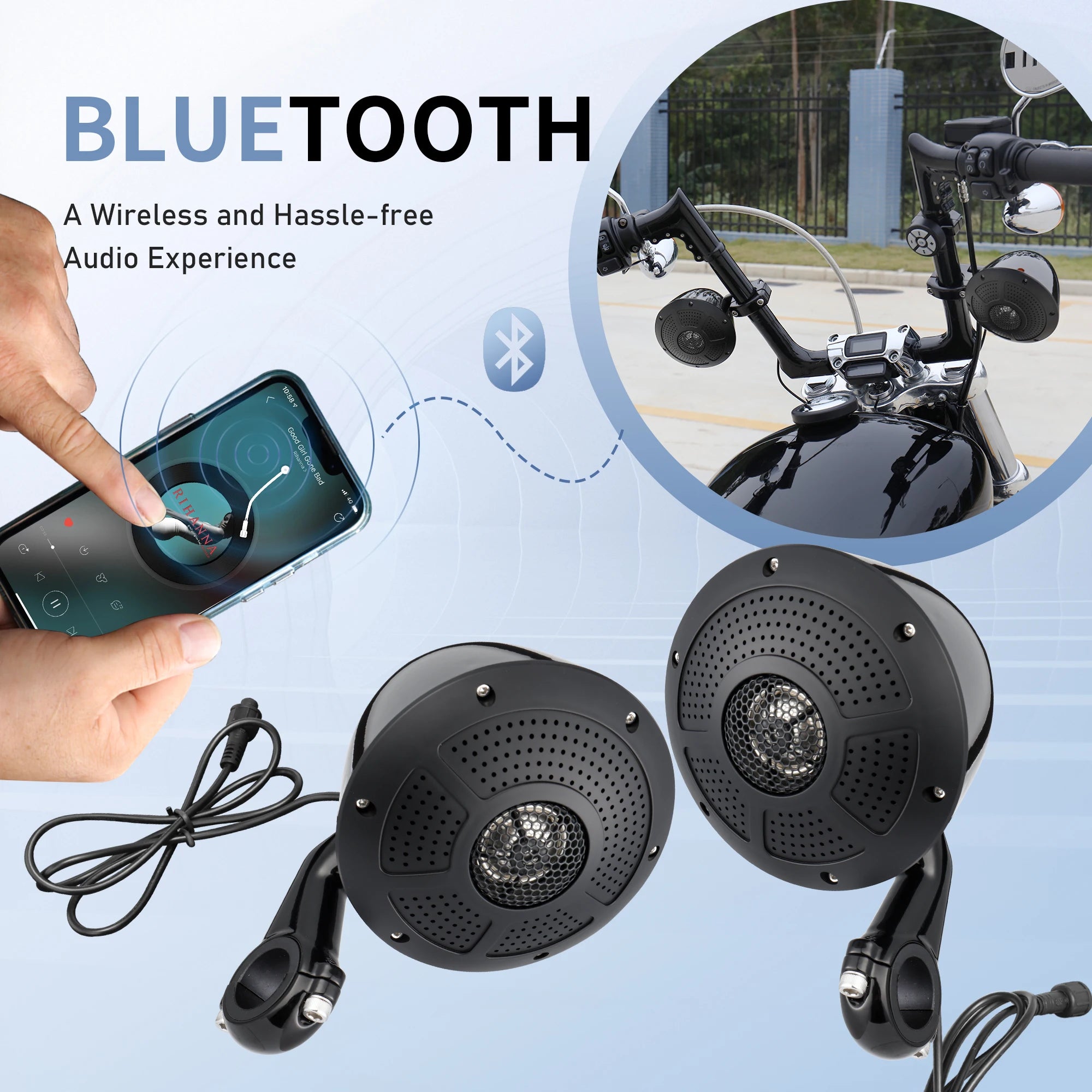 Motorcycle Speakers – 1000W Bluetooth 4-Channel Full-Range Stereo