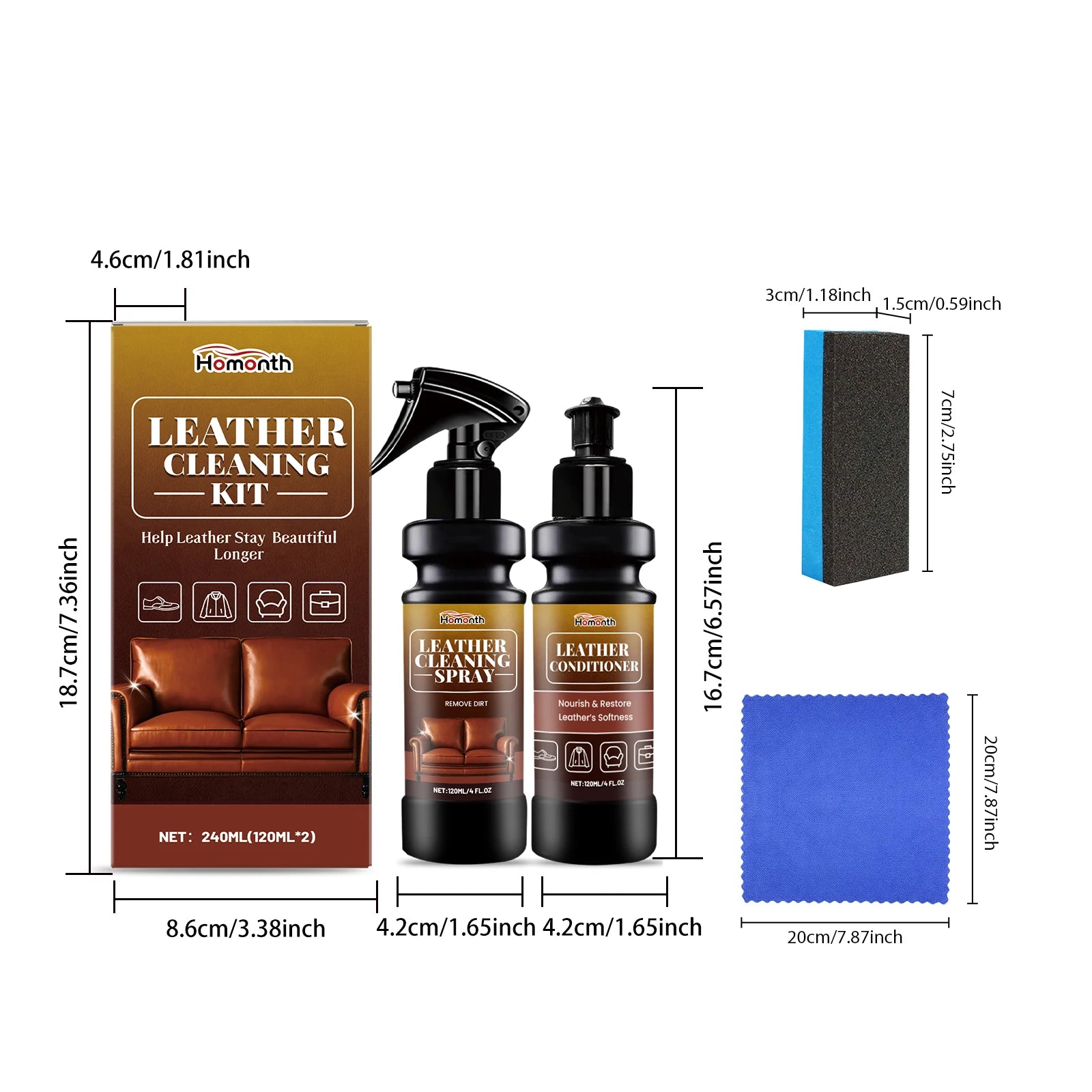 Homonth 2-in-1 Leather Cleaner & Conditioner Kit – Deep Spray + Nourishing Lotion – Car Seats Sofa Bags – Prevents Cracking – Sponge + Towel Included – $12–65