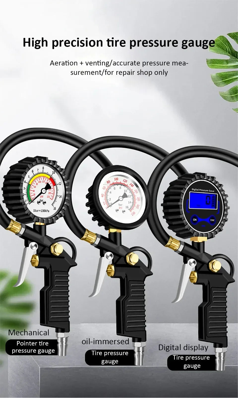 220 PSI Tire Pressure Gauge – Car, Truck & Motorcycle Tire Inflator with Flexible Hose