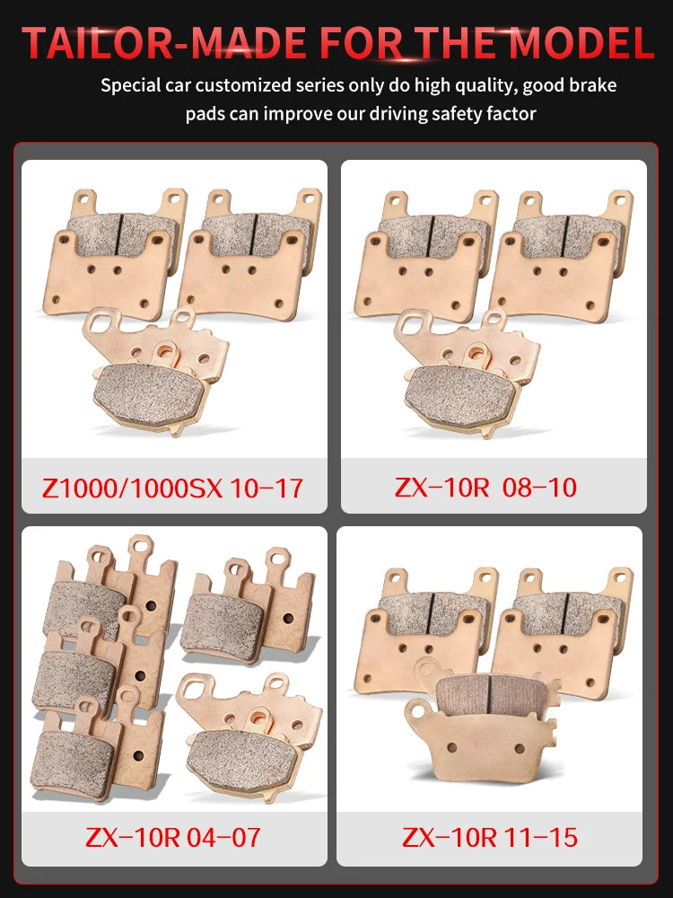 Sintered Metal Brake Pads for Kawasaki ZX-10R 2004–2015 Z1000 Z1000SX 2010–2017 – Brake Pad Tools – Front / Rear / Set – from $26