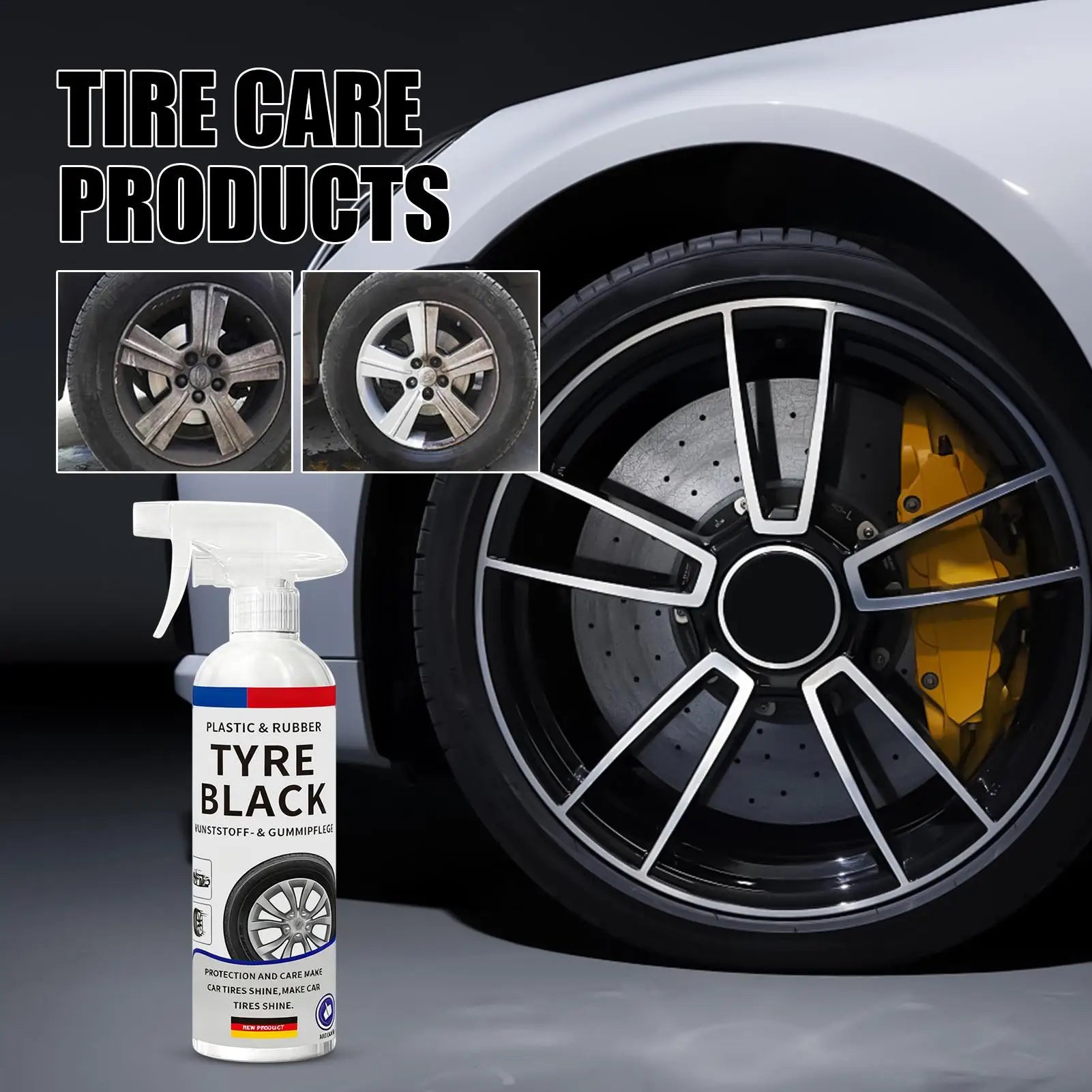 Tire Shine Spray 500ml – Automotive Tyre Restorer & Rubber Care – Trucks Sedans RVs SUVs – With or Without Nozzle – $16–17