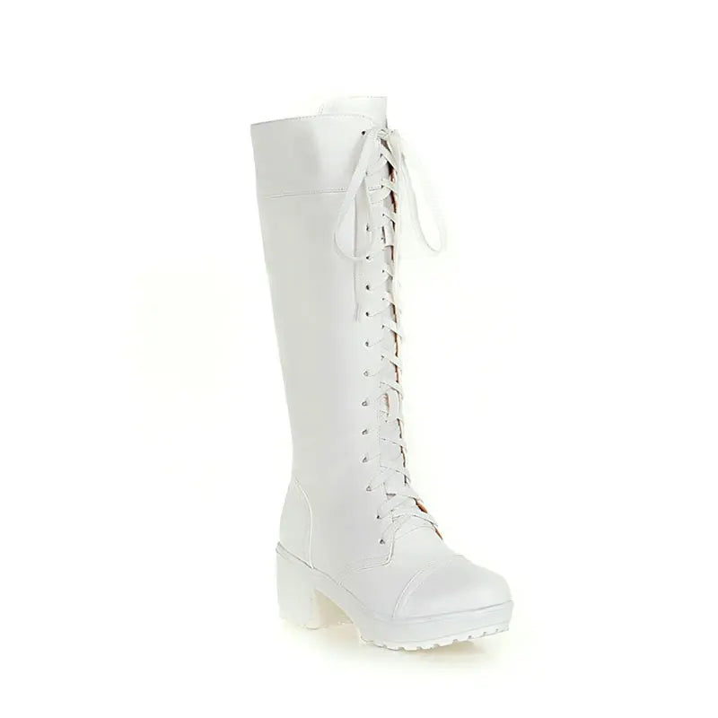 Riding Boots – Women’s Knee-High Motorcycle Boots, Lace-Up Gothic Platform with Side Zipper