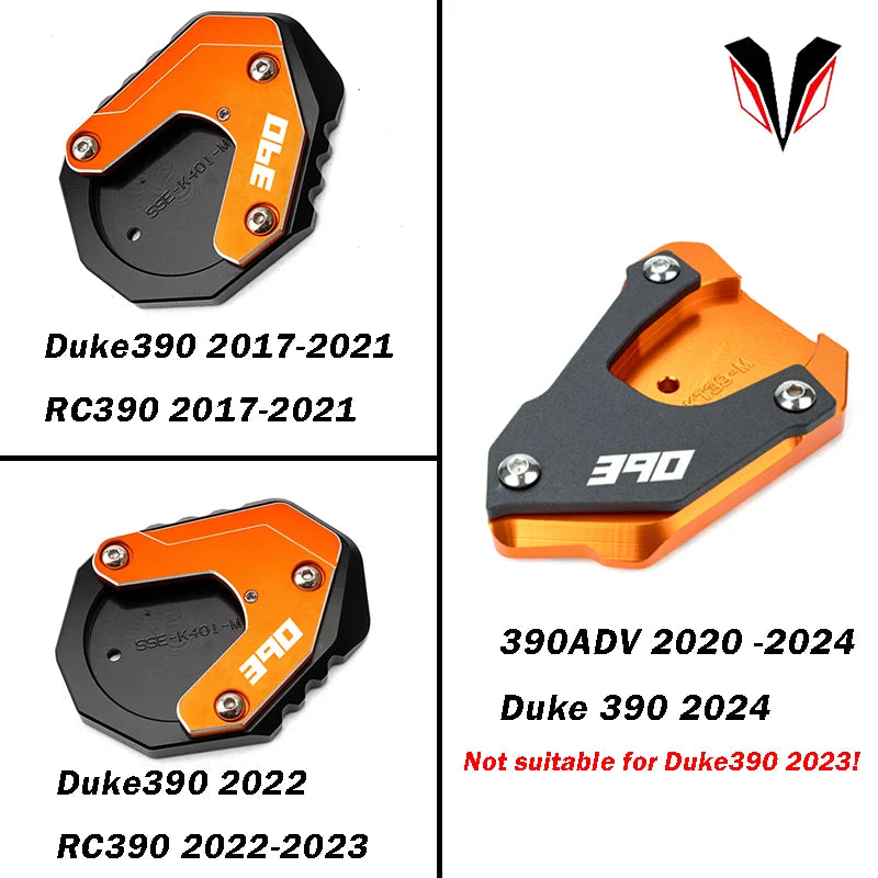 For KTM Duke390 RC390 390 Adventure Duke RC 390 Motorcycle CNC Kickstand Side Stand Enlarge Pad Extension Plate Tire Valve Caps – Aluminum Grey Black Orange Combo 1pcs 2pcs 3pcs