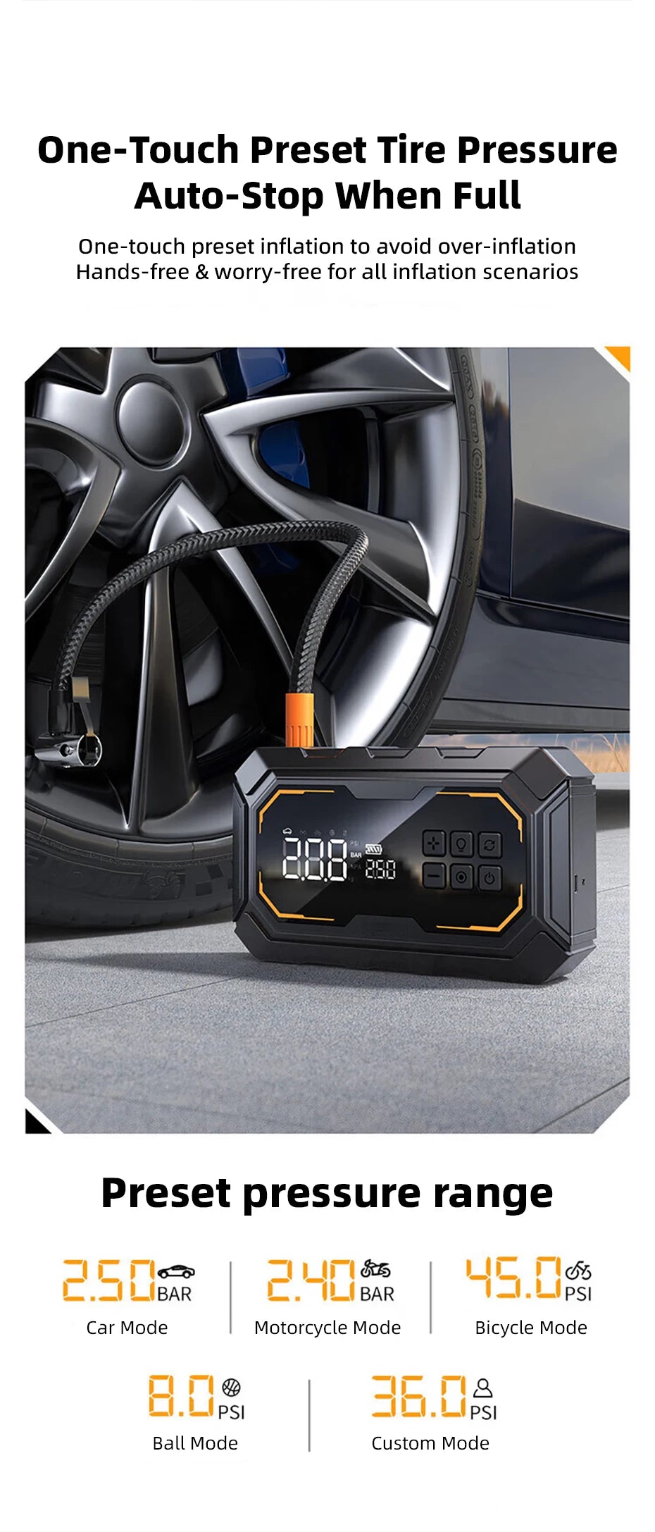 Motorcycle Jump Starter with Air Compressor 150PSI Tyre Inflator 4-in-1 Emergency Battery Booster Power Bank LED Flashlight 12V