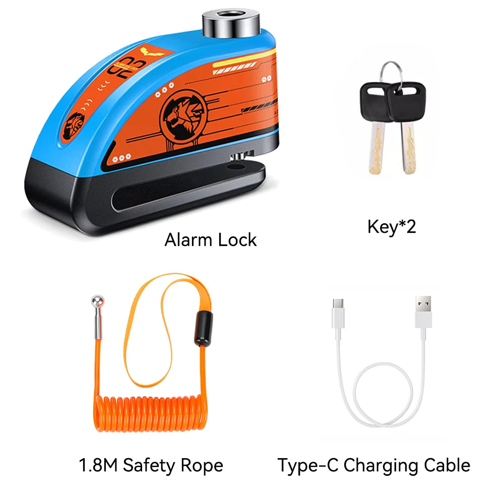 Elecpow Rechargeable Motorcycle Bicycle Scooter Alarm Disc Brake Lock Waterproof Anti-Theft Reminder Cable – 120dB USB-C IP67 7mm 285g CE FCC RoHS – With or Without Rope