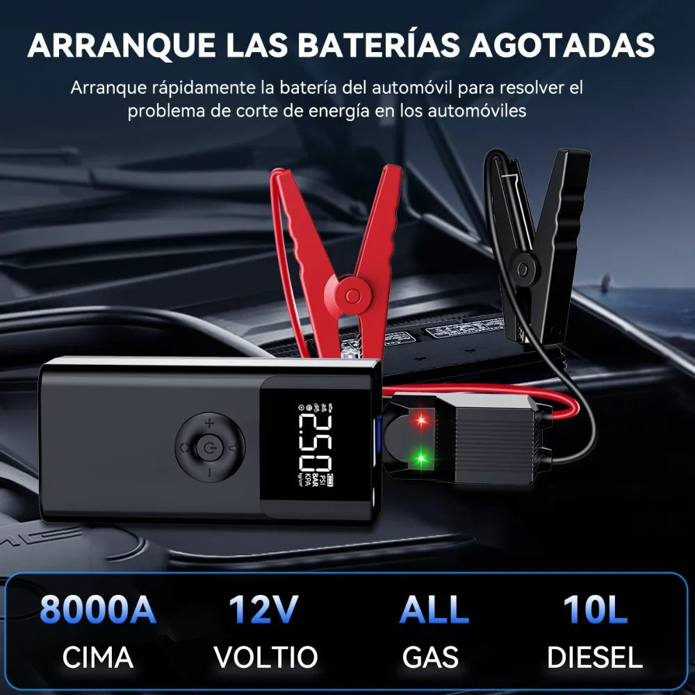 4-in-1 Jump Starter 1000A 12V – Wireless Tire Inflator, LED SOS Light & Power Bank for Car, Motorcycle & Bicycle