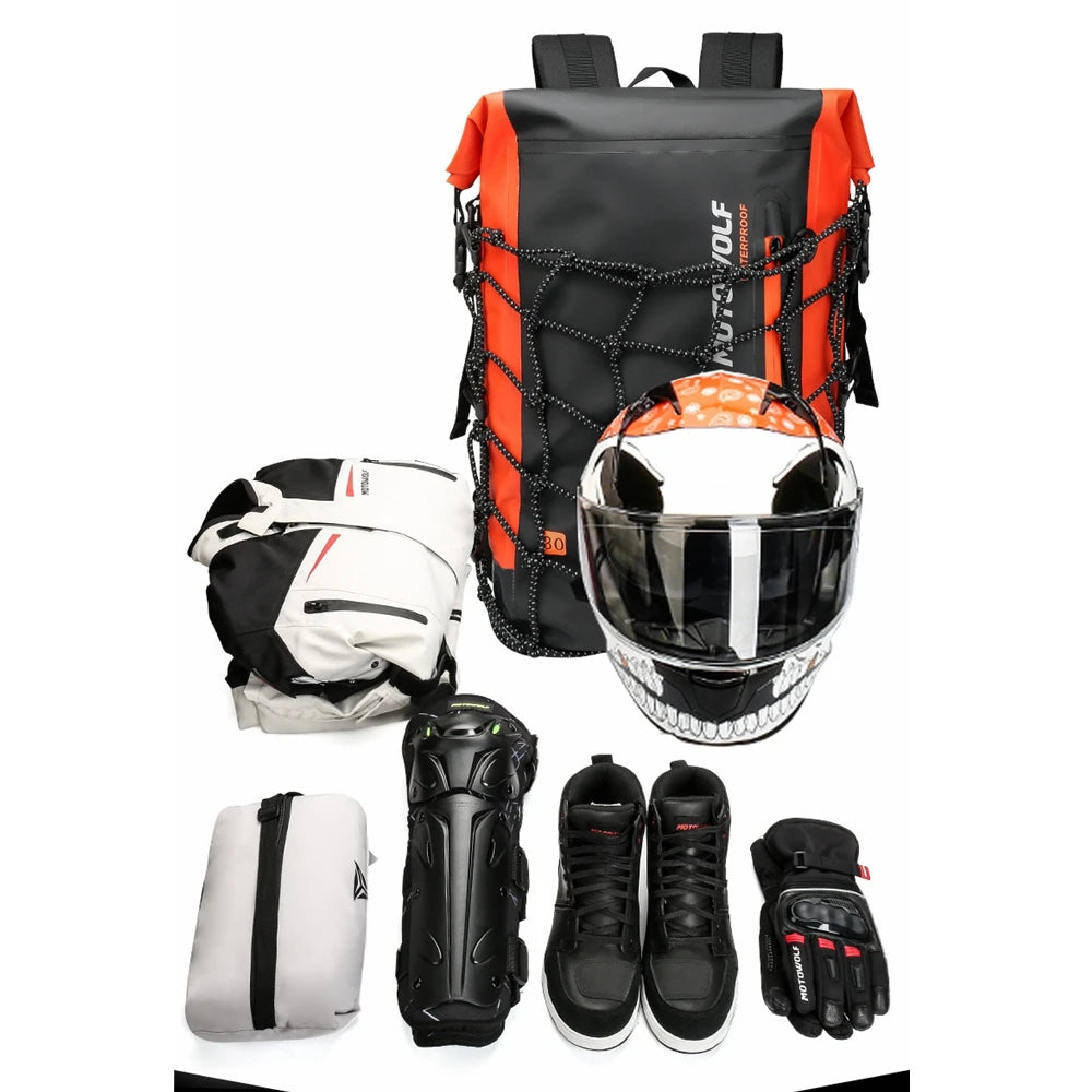 Motorcycle Backpack – Waterproof Full Face Helmet & Reflective Travel Bag