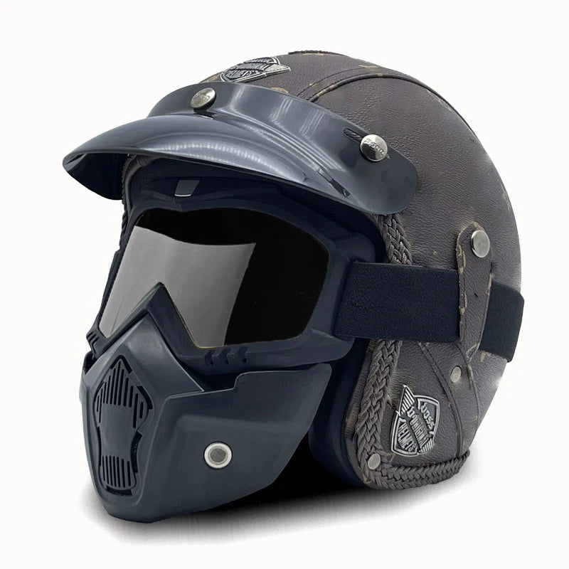 Open Face Helmets – Retro PU Leather Motorcycle Helmet, Vintage Cafe Racer Style, DOT & ECE Certified