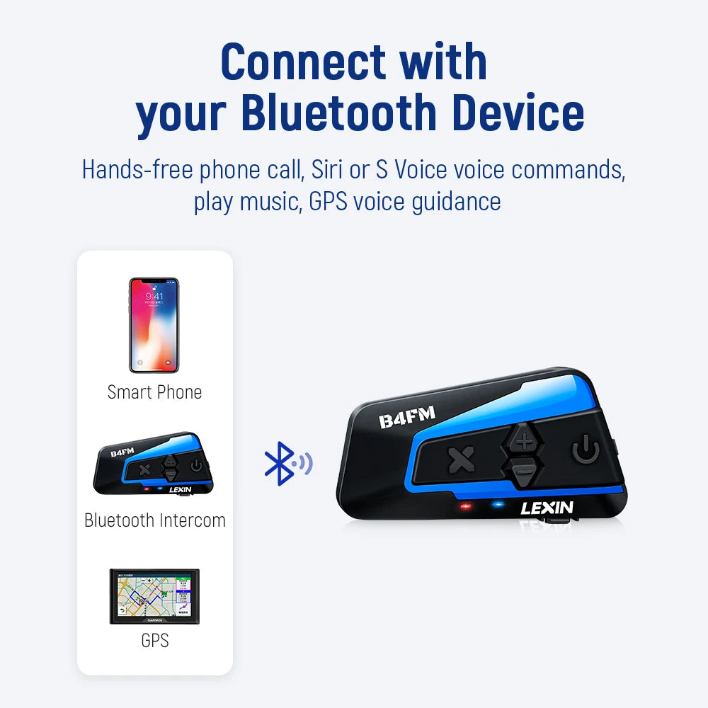 LEXIN B4FM-X Motorcycle Bluetooth Intercom – 10-Rider Music Sharing