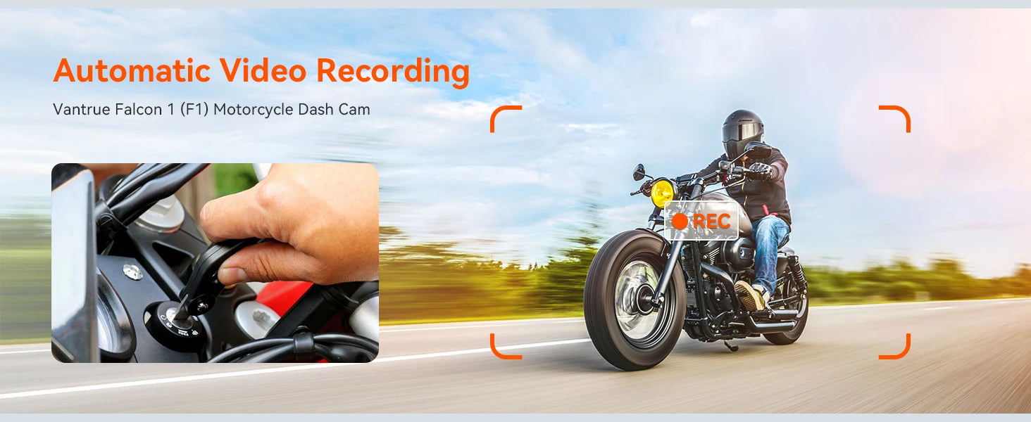 Vantrue F1 Motorcycle Dash Cam 4K Front 1080P Rear IP67 Waterproof WiFi GPS 160° 24H Parking Mode Wired Remote Motorcycle Camera DVR STARVIS OTA 18-Month Warranty