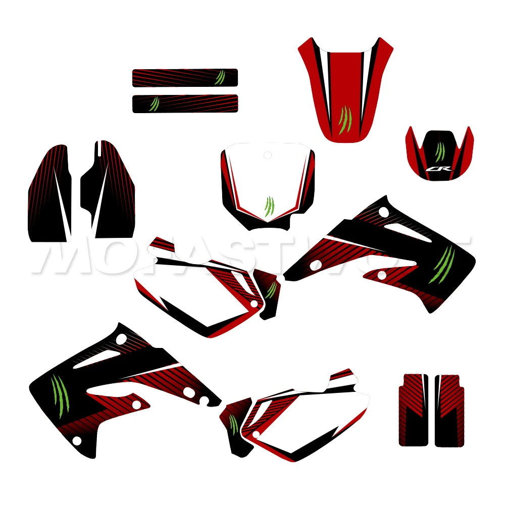 Honda CR85 2003–2012 Motorcycle Graphics Background Decal Sticker Kit – 4 Designs – 29mil / 31mil 3D / 35mil Extra-Thick – Custom Number Option – $94–$124