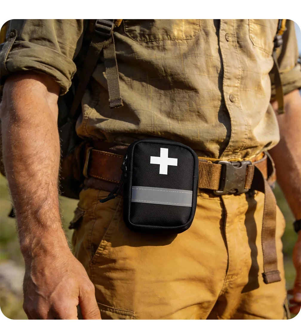 Reflective Portable First Aid Kit for Outdoor Hiking Camping - Emergency Medicine Organizer with Car Storage Strips