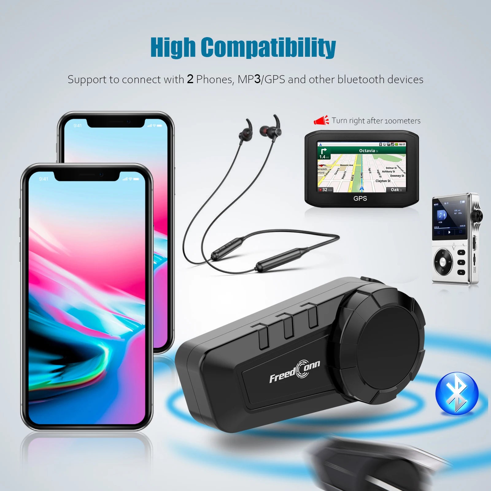 FREEDCONN KY Pro Motorcycle Bluetooth Intercom – 6-Rider 1000m