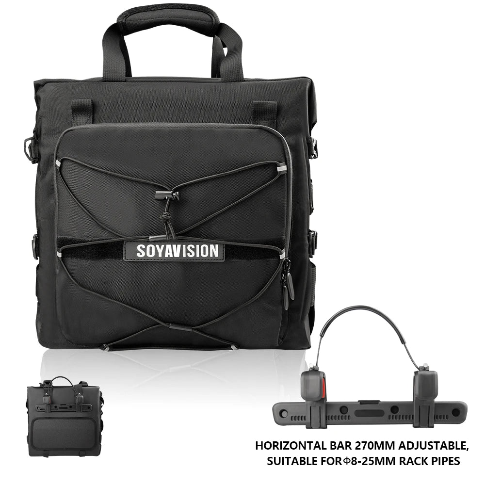 SOYAVISION Motorcycle Saddlebag Waterproof Side Bag 20L 500D Polyester Travel Motorbike Luggage Rear Seat Bag for BMW R1200GS ADV Kawasaki Yamaha Honda Suzuki – Black (1PC / 2PC)