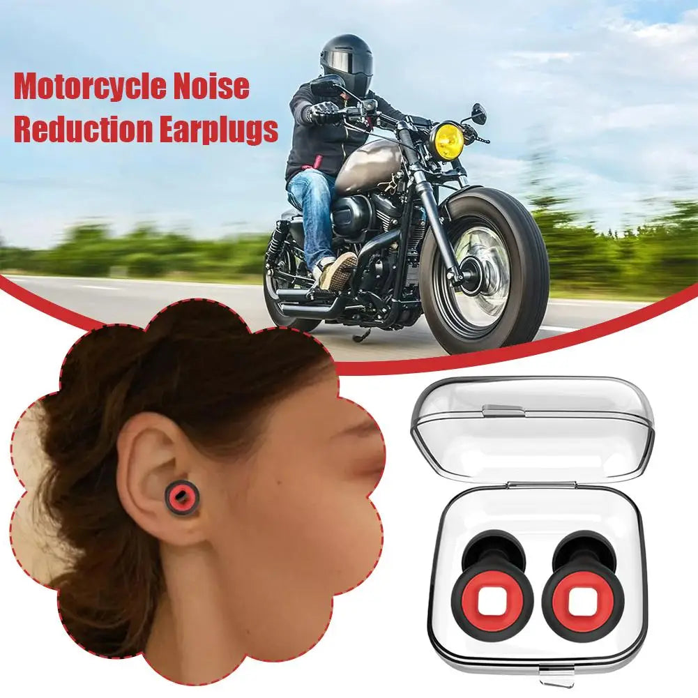 Sleep Soundproof Earplugs Portable Motorcycle Noise Reduction Earplugs Mute Anti-Noise Motorcycle Equipment – Silicone – 14g – Red / Black