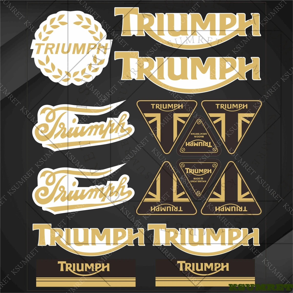 Triumph Vinyl Motorcycle Stickers – Reflective Waterproof Emblem Decal for Tank & Helmet – PVC Logo Sticker – Red / White / Black / Gold / Silver – 50g – $20