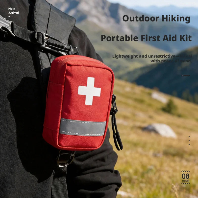 Reflective Portable First Aid Kit for Outdoor Hiking Camping - Emergency Medicine Organizer with Car Storage Strips