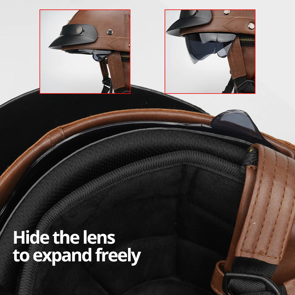 Vintage Leather Half Helmet for All Seasons